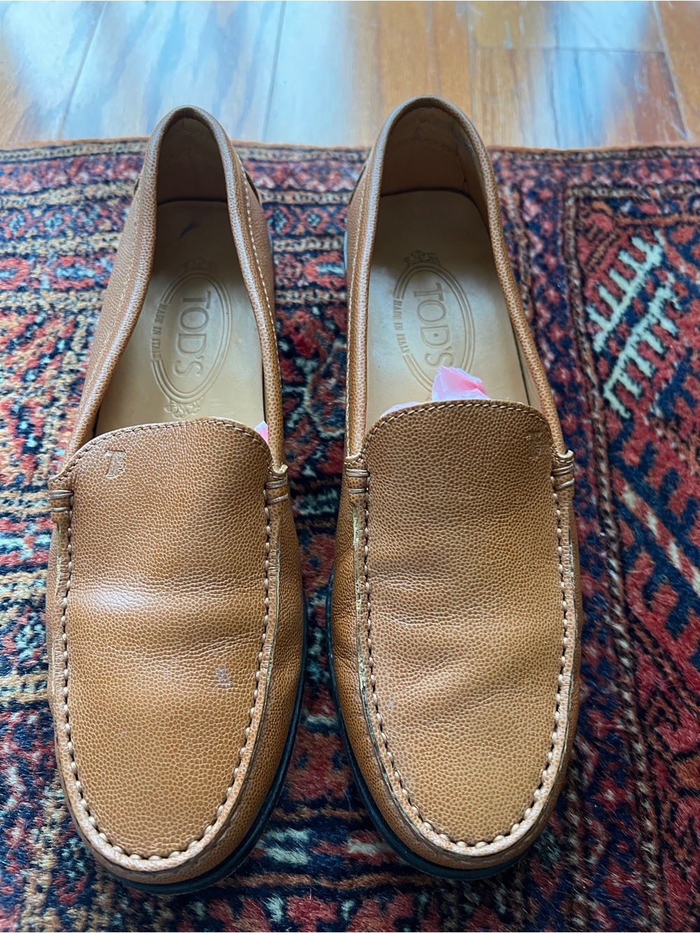 1990’s Tod's Cognac Pebbled Leather Slip-On Loafers
